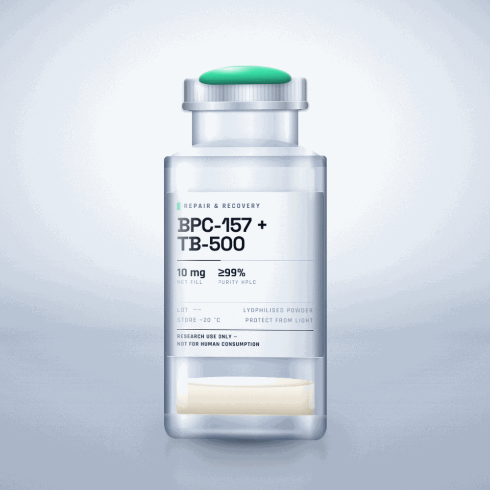 BPC-157 + TB-500 — lyophilised research compound vial, for laboratory research use only